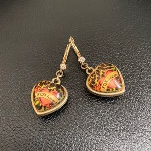 Betsey Johnson Leopard Print, Heart Earrings